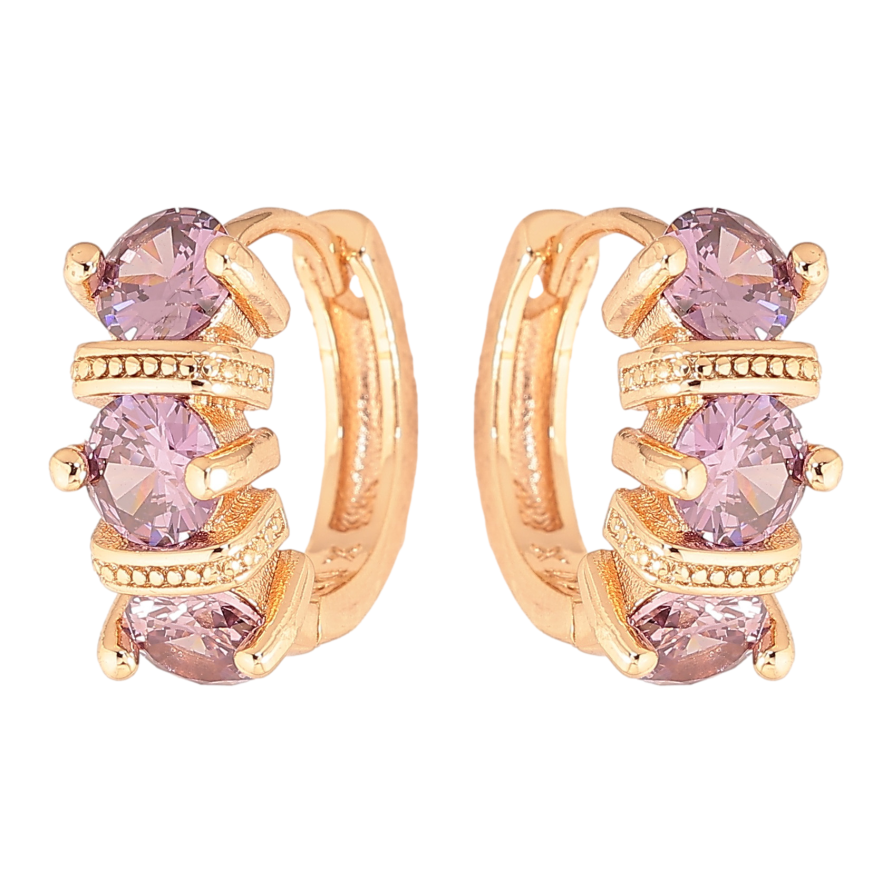 Серьги Xuping M&L цвет 18K колечки "Узор с сиреневыми кристаллами" фото №1