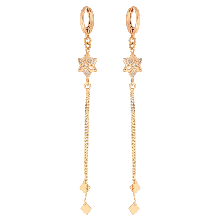 Серьги Xuping M&L цвет 18K подвески на колечках "Цветочки с кристаллами" фото №2