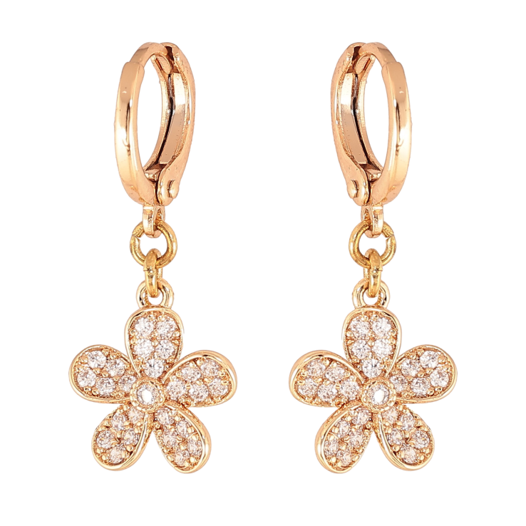 Серьги Xuping M&L цвет 18K подвески на колечках "Цветочки с кристаллами" фото №13