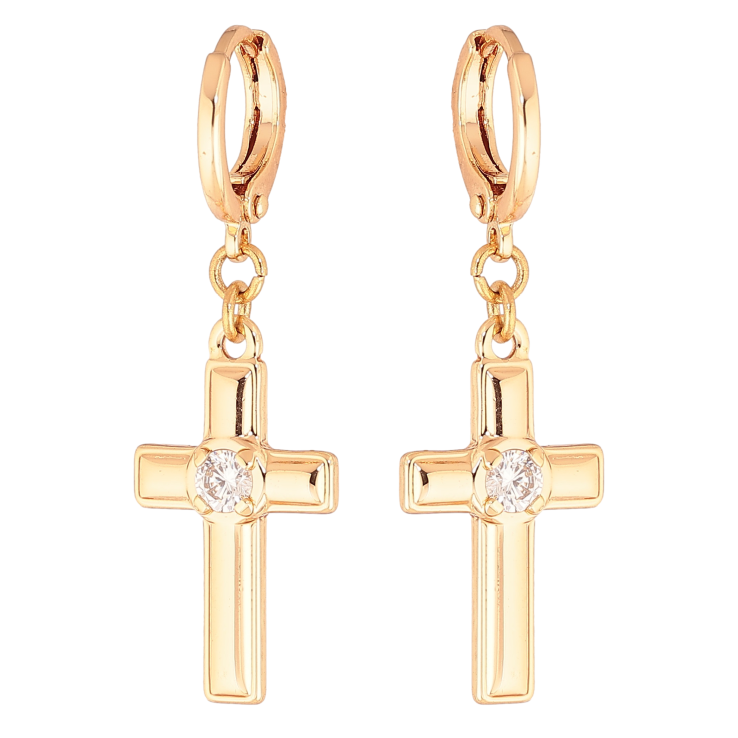 Сережки Xuping M&L колір 18K підвіски на колечках "Хрестики з кристалами" фото №4