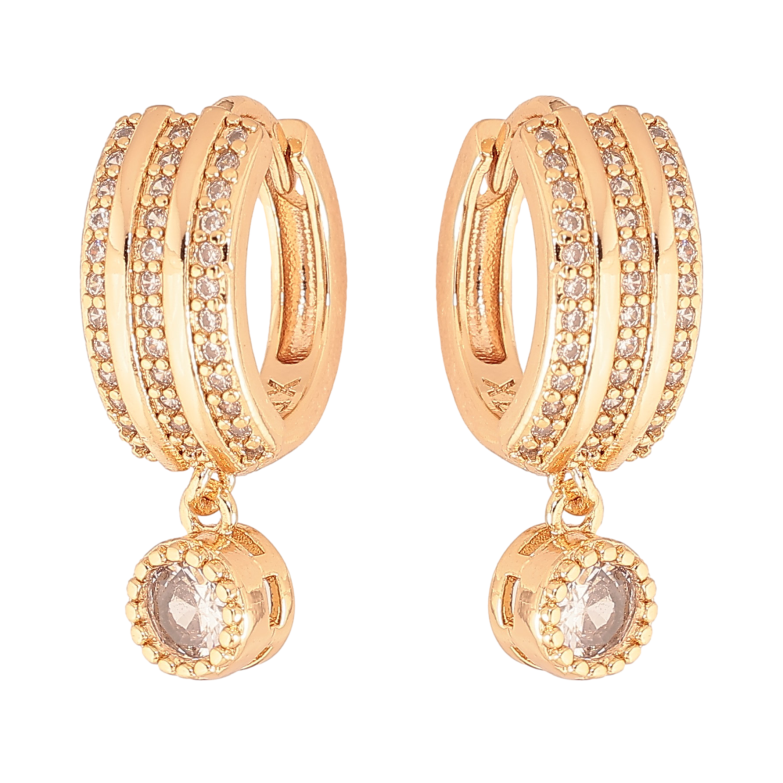 Сережки Xuping M&L колір 18K підвіски на колечках "Візерунок з доріжками кристалів" фото №1 Сережки Xuping M&L колір 18K підвіски на колечках "Візерунок з доріжками кристалів" фото №1