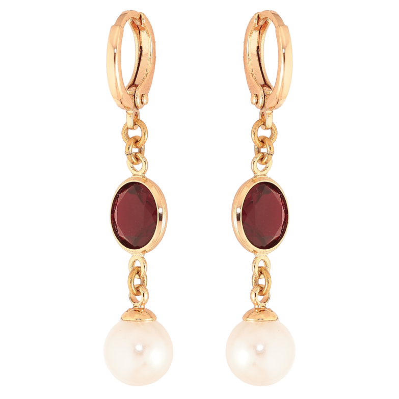 Серьги Xuping M&L цвет 18К подвески на колечках "Жемчужные подвески с бордовыми кристаллами" фото №2 Серьги Xuping M&L цвет 18К подвески на колечках "Жемчужные подвески с бордовыми кристаллами" фото №2