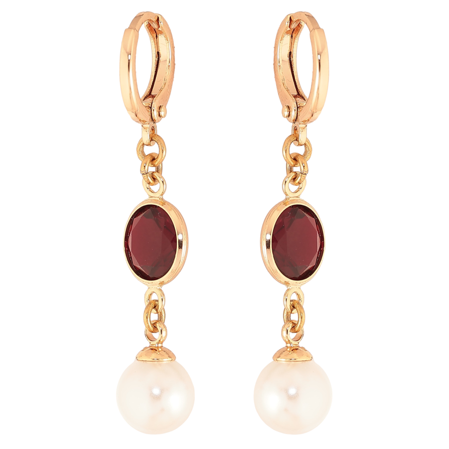 Серьги Xuping M&L цвет 18К подвески на колечках "Жемчужные подвески с бордовыми кристаллами" фото №1 Серьги Xuping M&L цвет 18К подвески на колечках "Жемчужные подвески с бордовыми кристаллами" фото №1