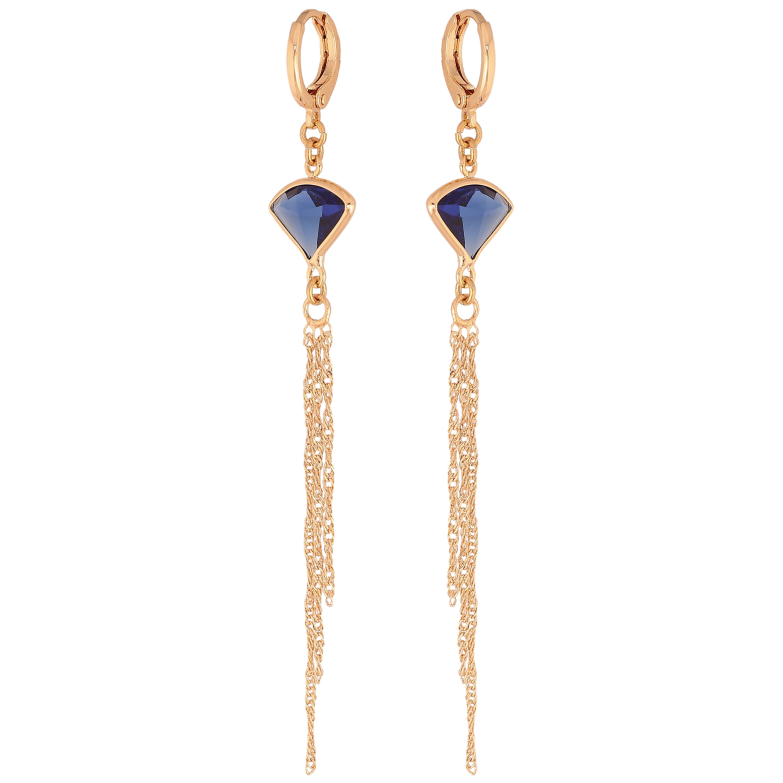 Сережки Xuping M&L колір 18К підвіски на колечках "Підвіски з синіми кристалами та ланцюжками" фото №1