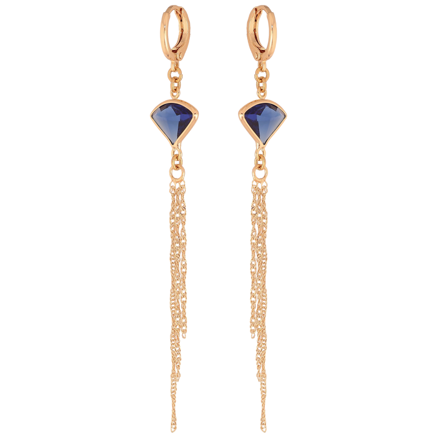 Сережки Xuping M&L колір 18К підвіски на колечках "Підвіски з синіми кристалами та ланцюжками" фото №1