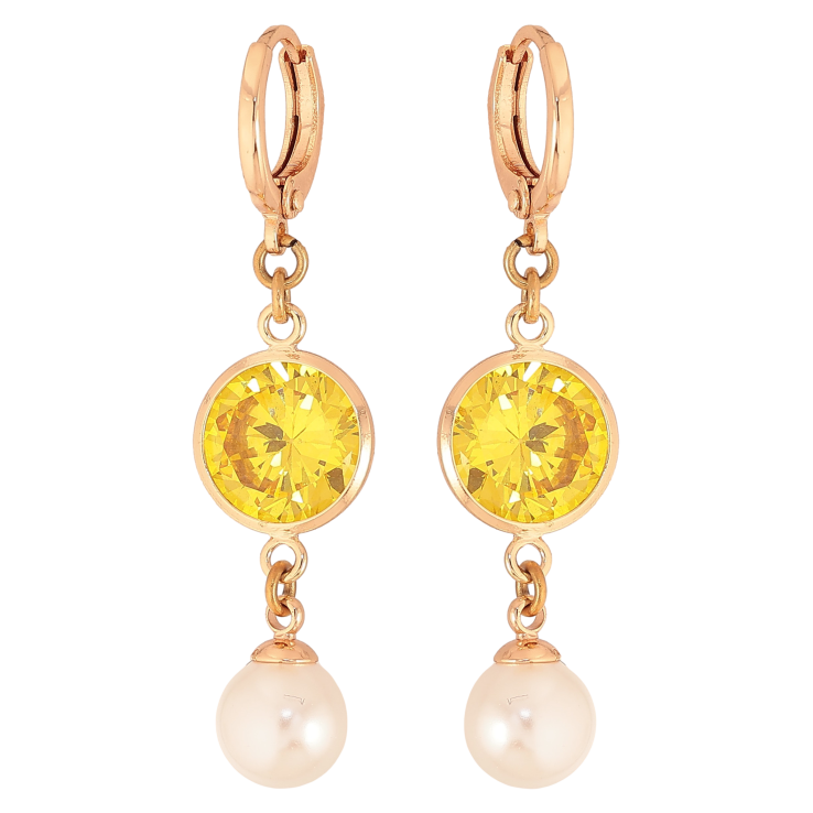 Сережки Xuping M&L колір 18K підвіски на колечках "Жовті кристали з перлами" фото №5 Сережки Xuping M&L колір 18K підвіски на колечках "Жовті кристали з перлами" фото №5