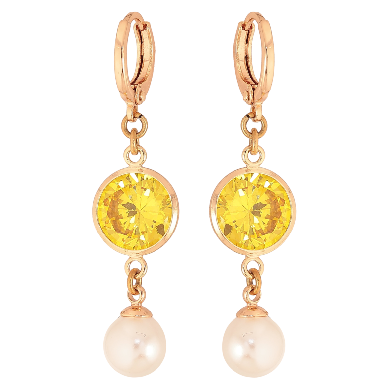 Серьги Xuping M&L цвет 18K подвески на колечках "Желтые кристаллы с жемчугом" фото №9