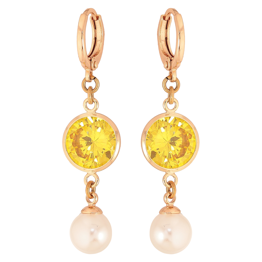 Сережки Xuping M&L колір 18K підвіски на колечках "Жовті кристали з перлами" фото №1