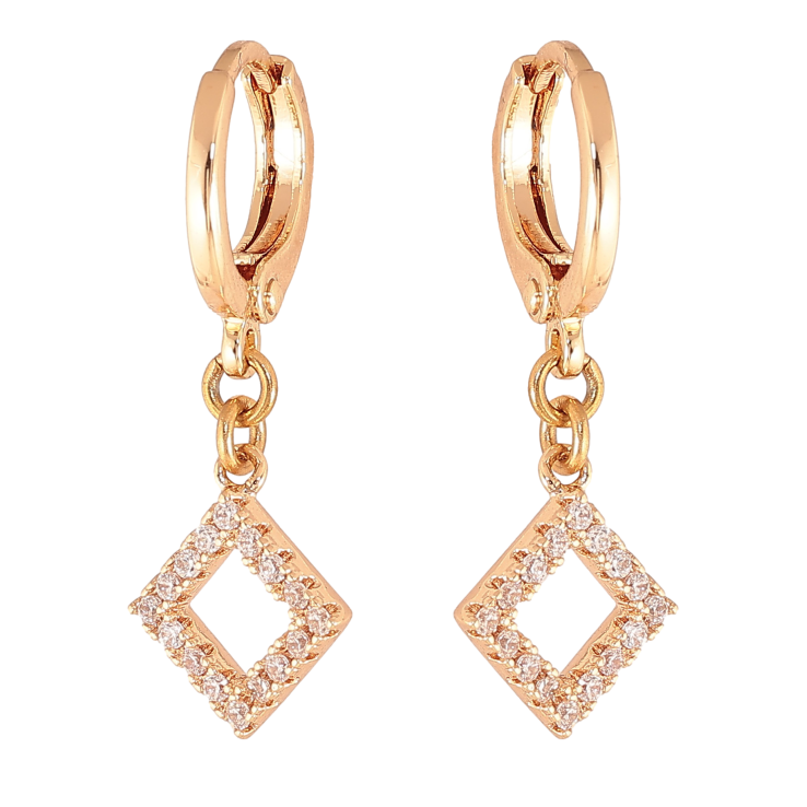 Серьги Xuping M&L цвет 18K подвески на колечках "Ромбы с кристаллами" фото №1