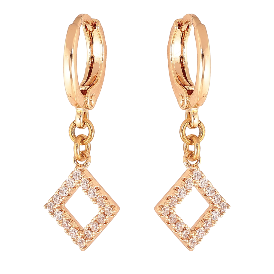 Серьги Xuping M&L цвет 18K подвески на колечках "Ромбы с кристаллами" фото №1