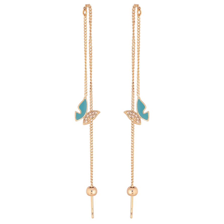 Сережки Xuping M&L колір 18K протяжки "Блакитні метелики" фото №1