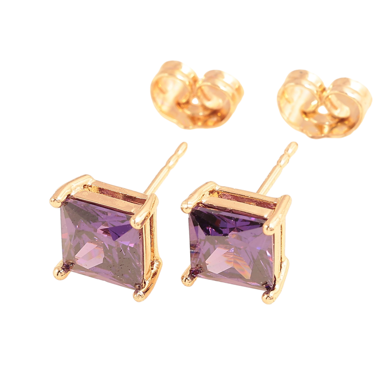 Сережки Xuping M&L колір 18K пусети "Бузкові кристали" 7х7мм фото №1