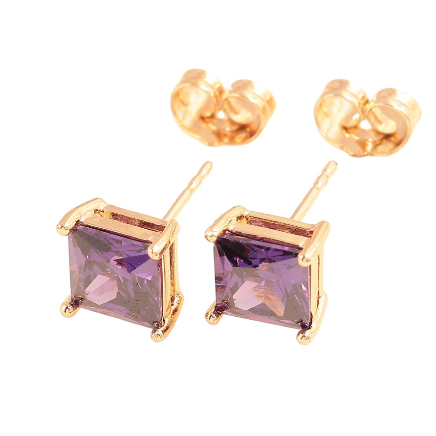 Серьги Xuping M&L цвет 18K пусеты "Сиреневые кристаллы" 7х7мм фото №1
