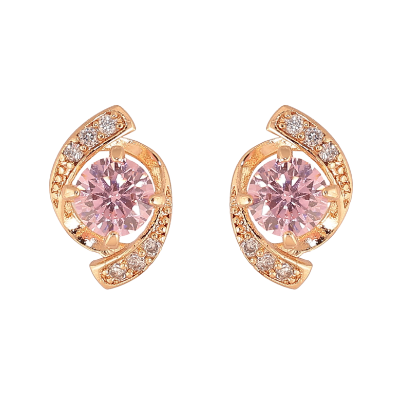 Сережки Xuping M&L колір 18K пусети "Декоративний візерунок з рожевими кристалами" фото №1