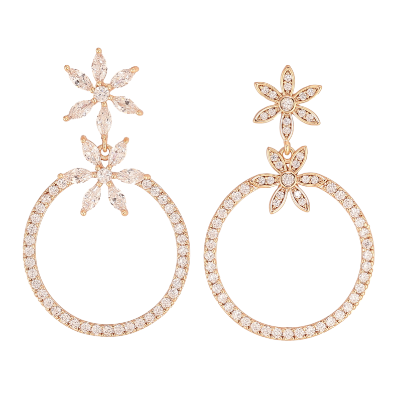 Сережки Xuping M&L колір 18K пусети "Асиметричні кристальні квіточки з кільцями" фото №1