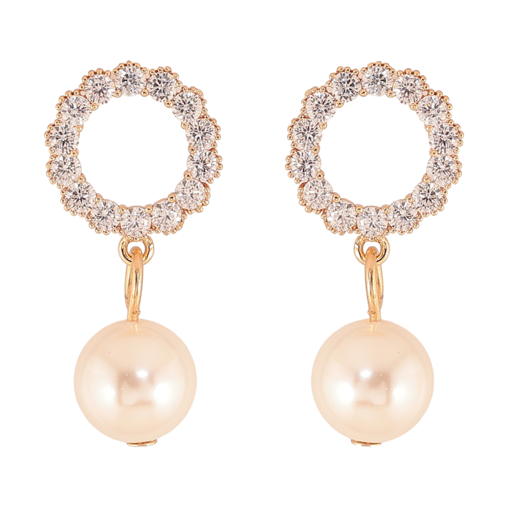 Сережки Xuping M&L колір 18K пусети "Кристальні кільця з перлинними підвісками" фото №10