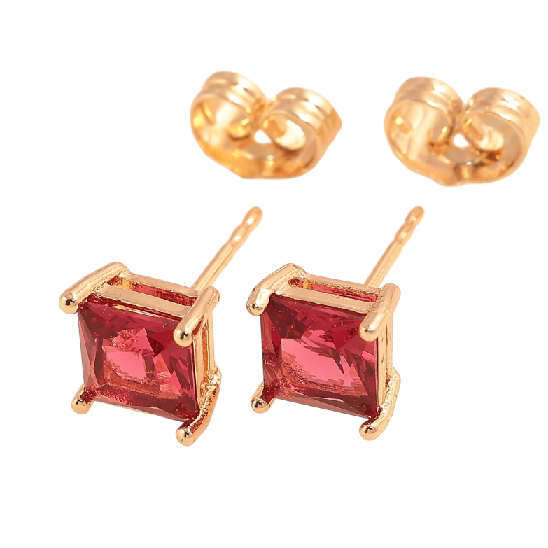 Серьги Xuping M&L цвет 18K пусеты "Малиновые кристаллы" 6х6мм фото №1