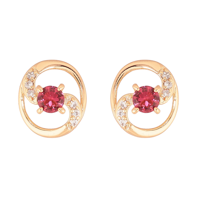 Сережки Xuping M&L колір 18K пусети "Овали з малиновими кристалами" фото №1