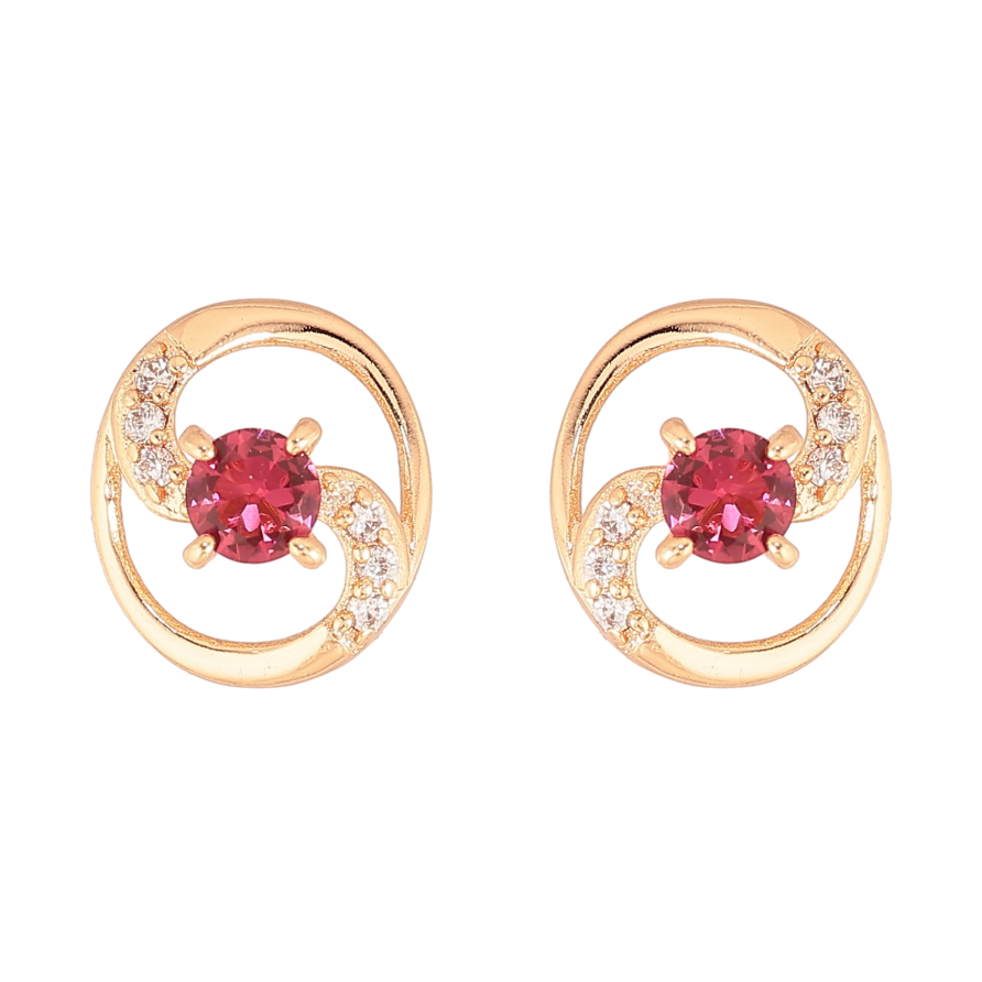 Сережки Xuping M&L колір 18K пусети "Овали з малиновими кристалами" фото №1