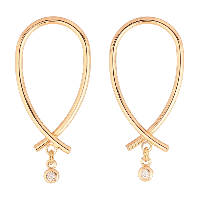 Серьги Xuping M&L цвет 18K пусеты "Петельки с кристальными подвесками" фото №2