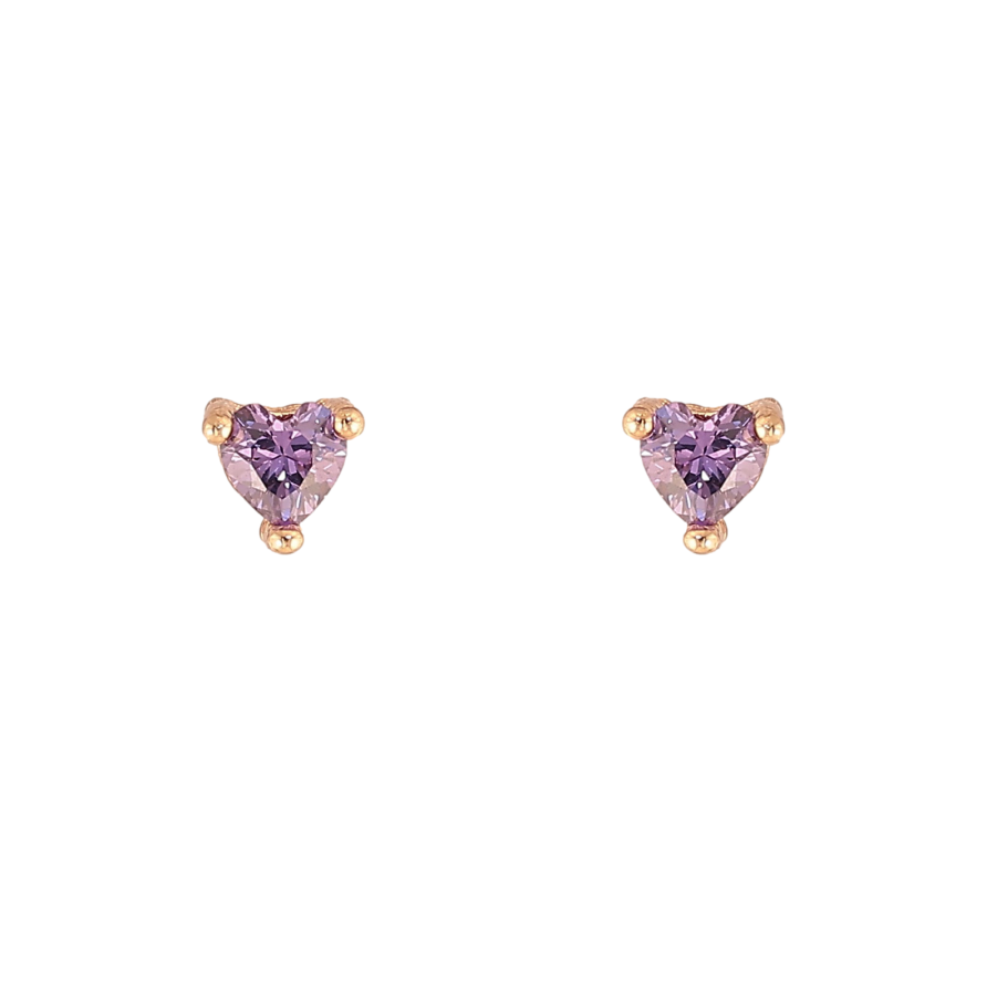 Серьги Xuping M&L цвет 18K пусеты "Сиреневые кристальные сердечки" 3х3мм фото №1