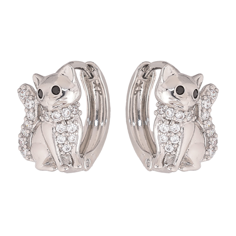 Серьги Xuping M&L цвет Родий колечки "Котики с кристаллами" фото №1 Серьги Xuping M&L цвет Родий колечки "Котики с кристаллами" фото №1
