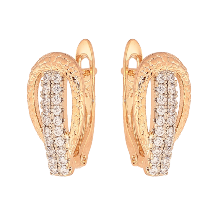 Сережки Xuping колір Позолота 18K + Родій англійський замок "Візерунок з кристалами" фото №18 Сережки Xuping колір Позолота 18K + Родій англійський замок "Візерунок з кристалами" фото №18