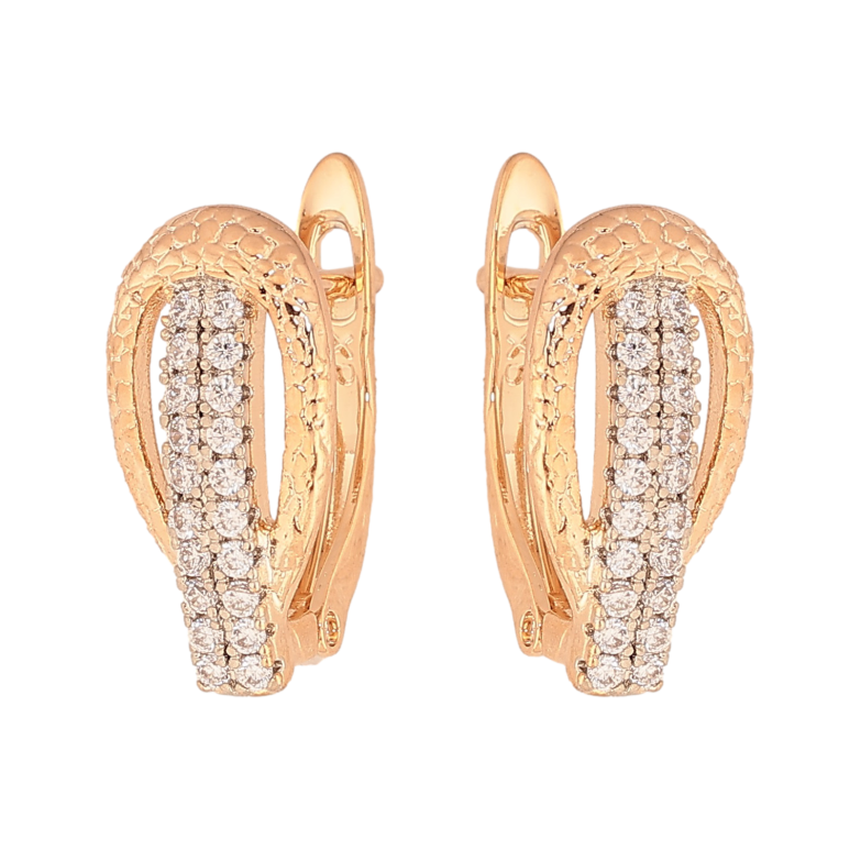 Сережки Xuping колір Позолота 18K + Родій англійський замок "Візерунок з кристалами" фото №1