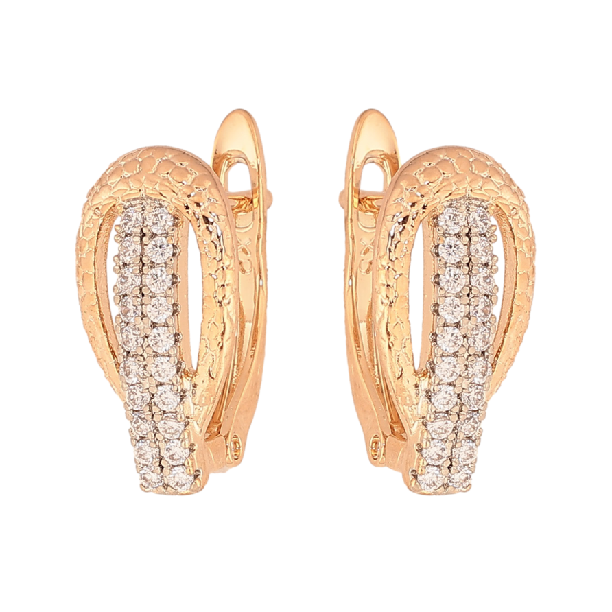 Сережки Xuping колір Позолота 18K + Родій англійський замок "Візерунок з кристалами" фото №1