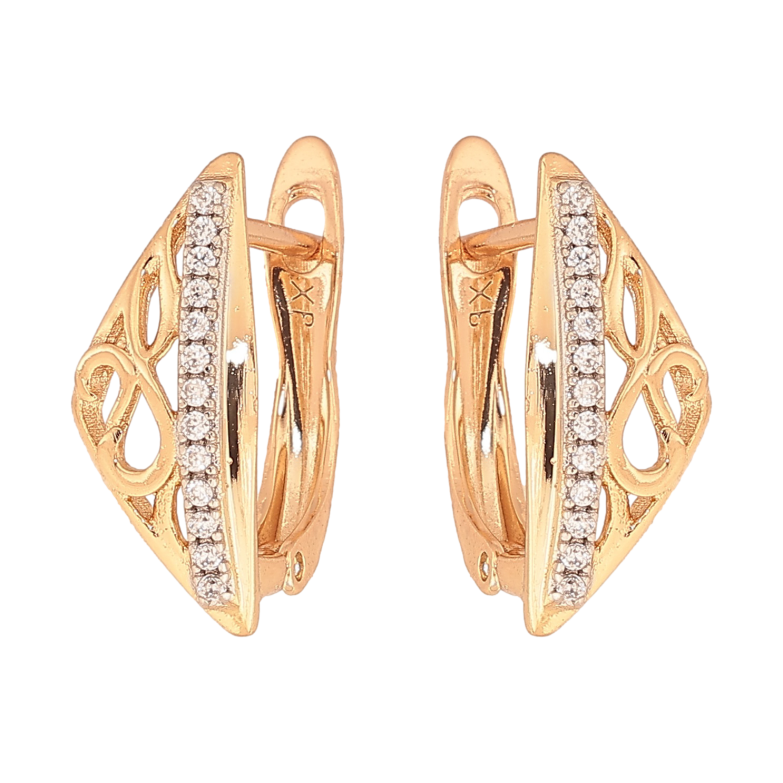 Серьги Xuping цвет Позолота 18K + Родий английский замок "Резные треугольники с дорожкой кристаллов" фото №19 Серьги Xuping цвет Позолота 18K + Родий английский замок "Резные треугольники с дорожкой кристаллов" фото №19