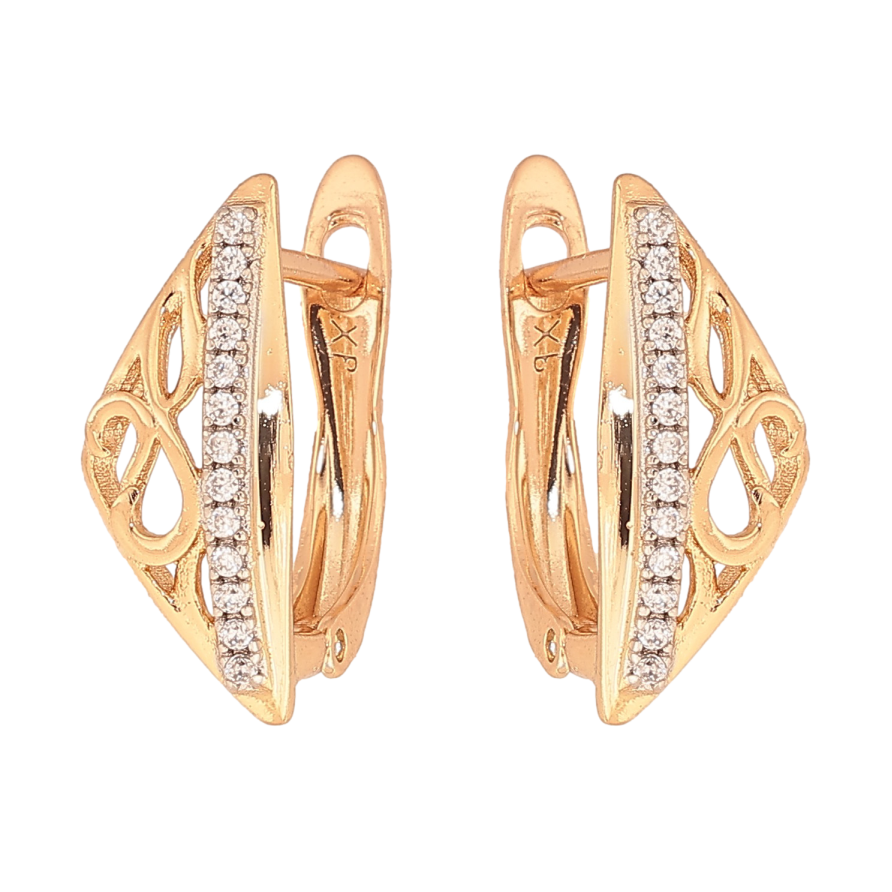 Сережки Xuping колір Позолота 18K + Родій англійський замок "Різні трикутники з доріжкою кристалів" фото №1