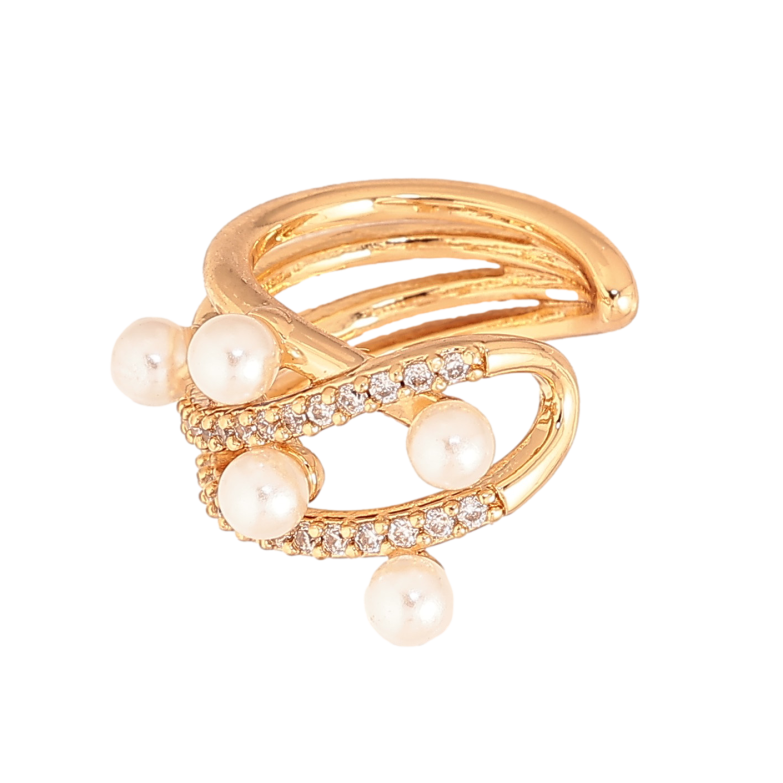 Сережки Xuping колір Позолота 18K моно-каффа "Візерунок з кристалами та перлинами" фото №1 Сережки Xuping колір Позолота 18K моно-каффа "Візерунок з кристалами та перлинами" фото №1