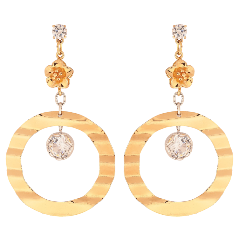 Серьги Xuping цвет Позолота 18K+Родий пусеты "Колечки с кристаллом" фото №1