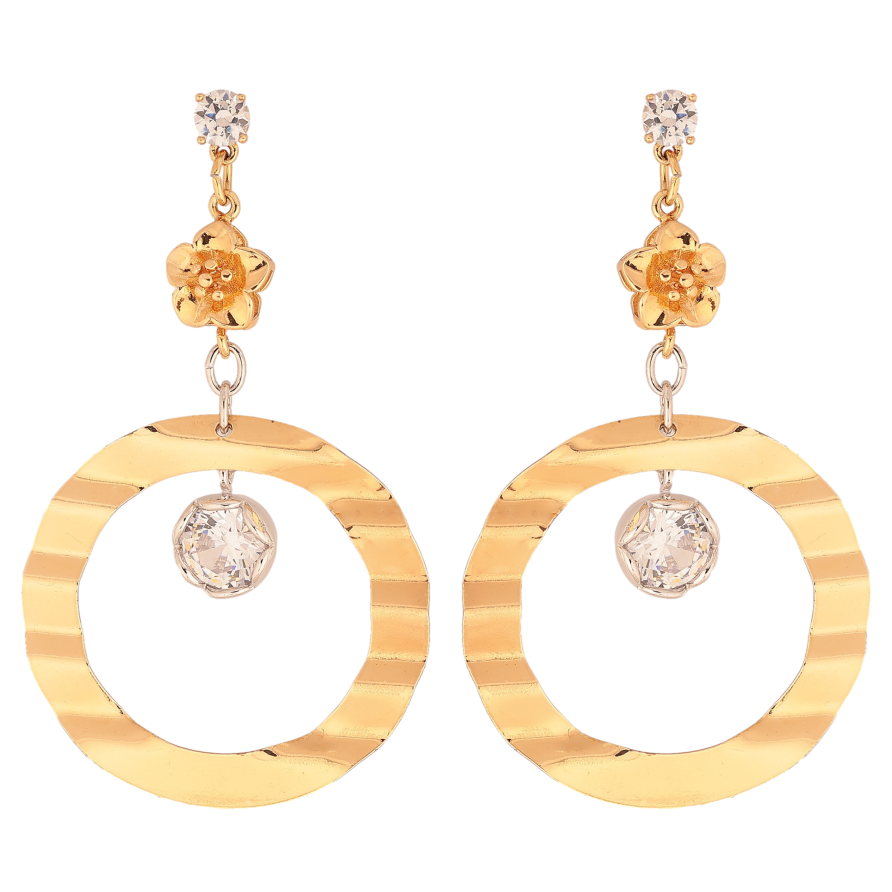 Сережки Xuping колір Позолота 18K+Родій пусети "Кільця з кристалом" фото №1