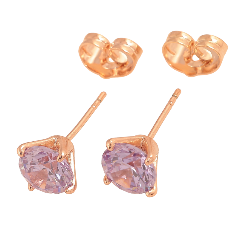 Сережки Xuping колір Позолота РВ пусети "Бузкові кристали в 4-х крапановій оправі" ø 7мм фото №1