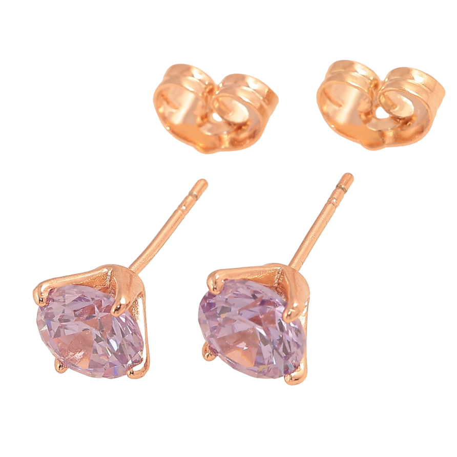 Сережки Xuping колір Позолота РВ пусети "Бузкові кристали в 4-х крапановій оправі" ø 7мм фото №1