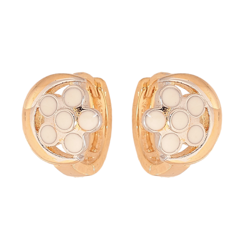 Сережки Xuping Позолота 18К+Родій колечка "Квітка біла емаль" фото №1