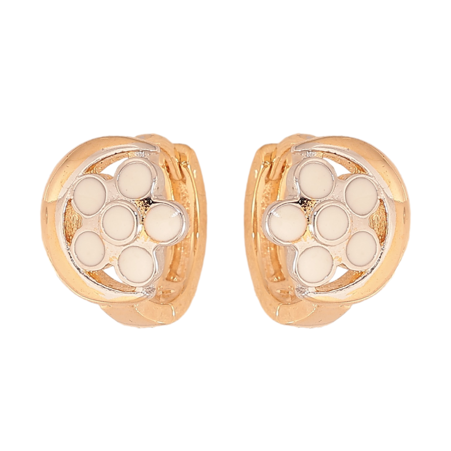 Сережки Xuping Позолота 18К+Родій колечка "Квітка біла емаль" фото №1