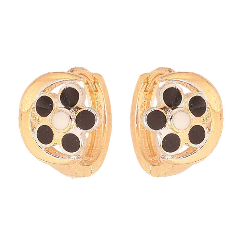 Серьги Xuping цвет Позолота 18К+Родий колечки "Цветок черно-белая эмаль" фото №1