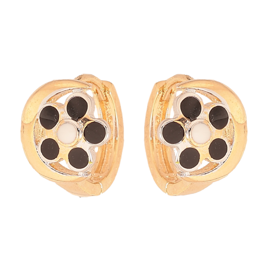 Серьги Xuping цвет Позолота 18К+Родий колечки "Цветок черно-белая эмаль" фото №1