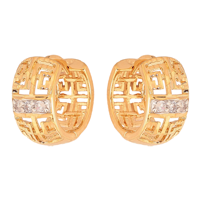 Серьги Xuping цвет Позолота 18К+Родий колечки "Резной орнамент с кристаллами" фото №1