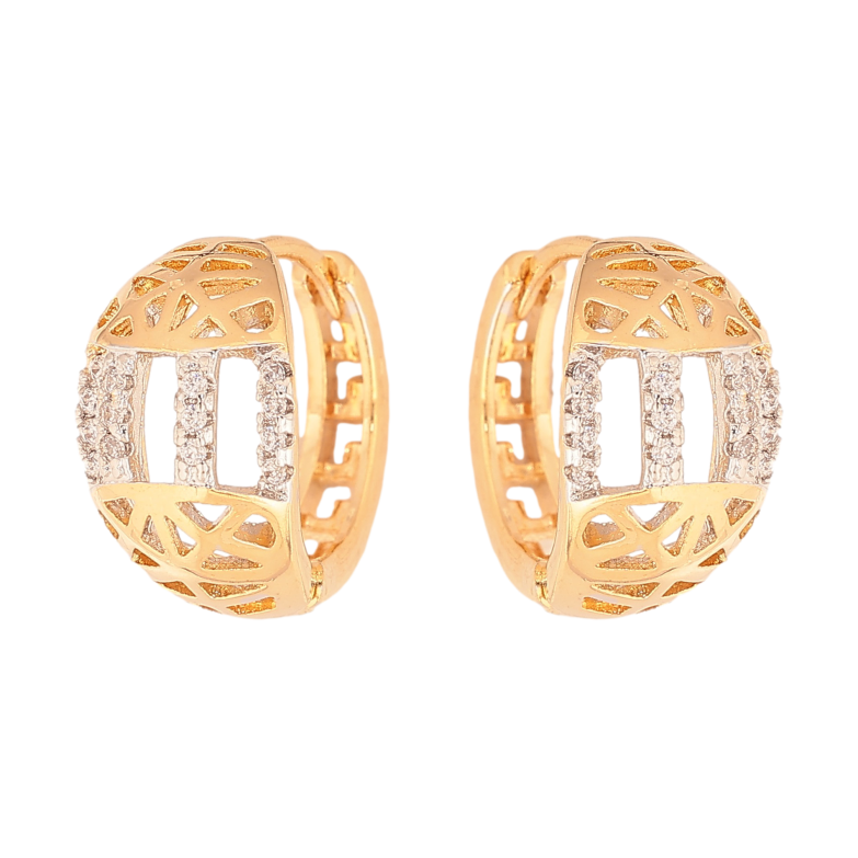 Серьги Xuping цвет Позолота 18К+Родий колечки "Резной орнамент с кристаллами" фото №1