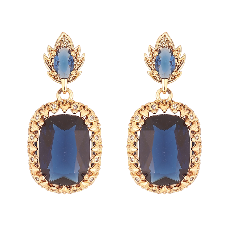 Серьги Xuping QQMM цвет Позолота 18K пусеты "Подвески с синими кристаллами" фото №1