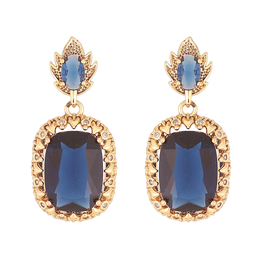 Серьги Xuping QQMM цвет Позолота 18K пусеты "Подвески с синими кристаллами" фото №1