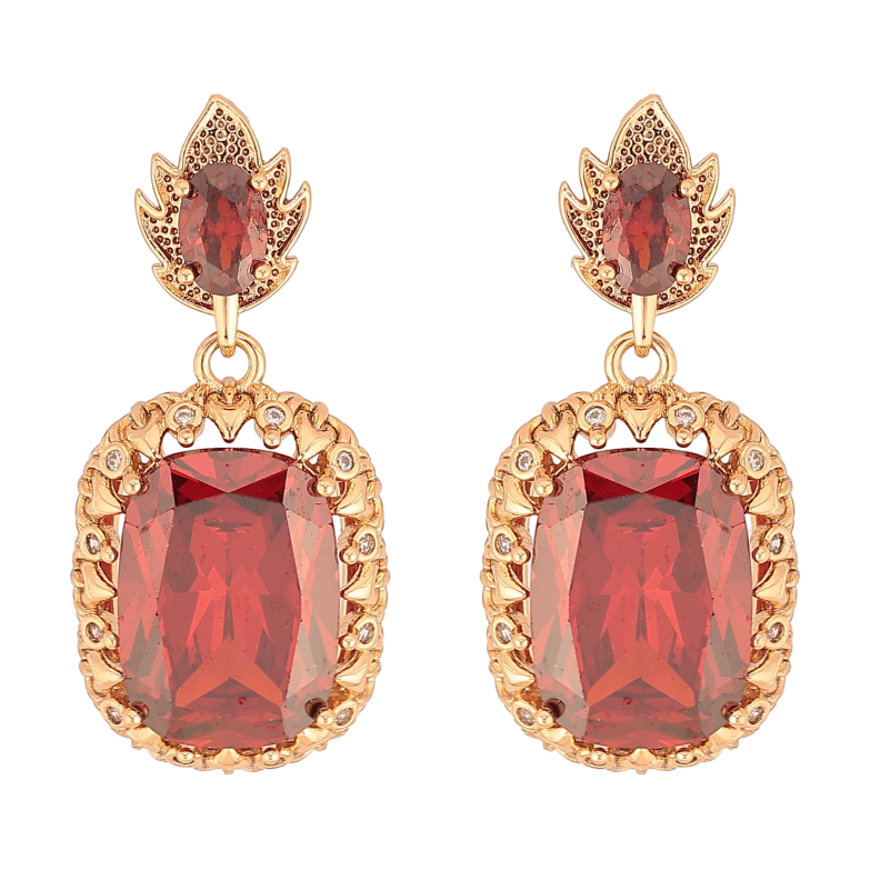 Сережки Xuping QQMM колір Позолота 18K пусети "Підвіски з червоними кристалами" фото №1