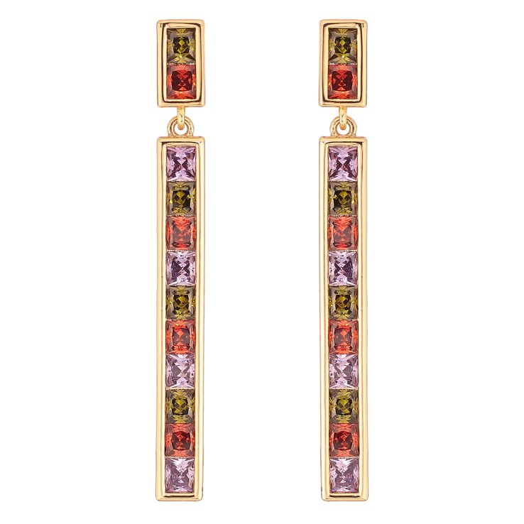 Сережки Xuping QQMM колір Позолота 18K пусети "Доріжки різнокольорових кристалів" фото №3