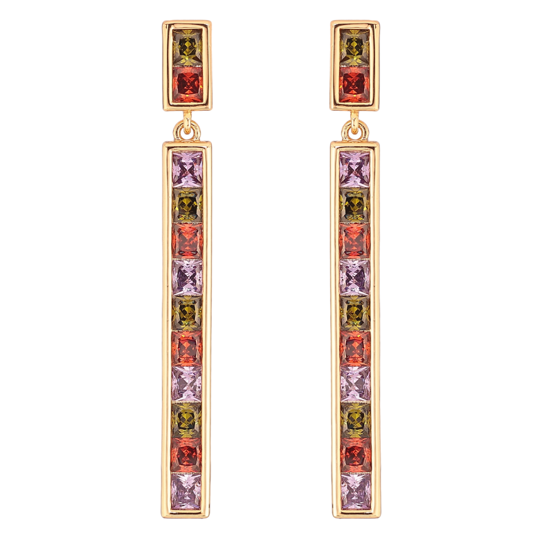 Серьги Xuping QQMM цвет Позолота 18K пусеты "Дорожки разноцветных кристаллов" фото №1
