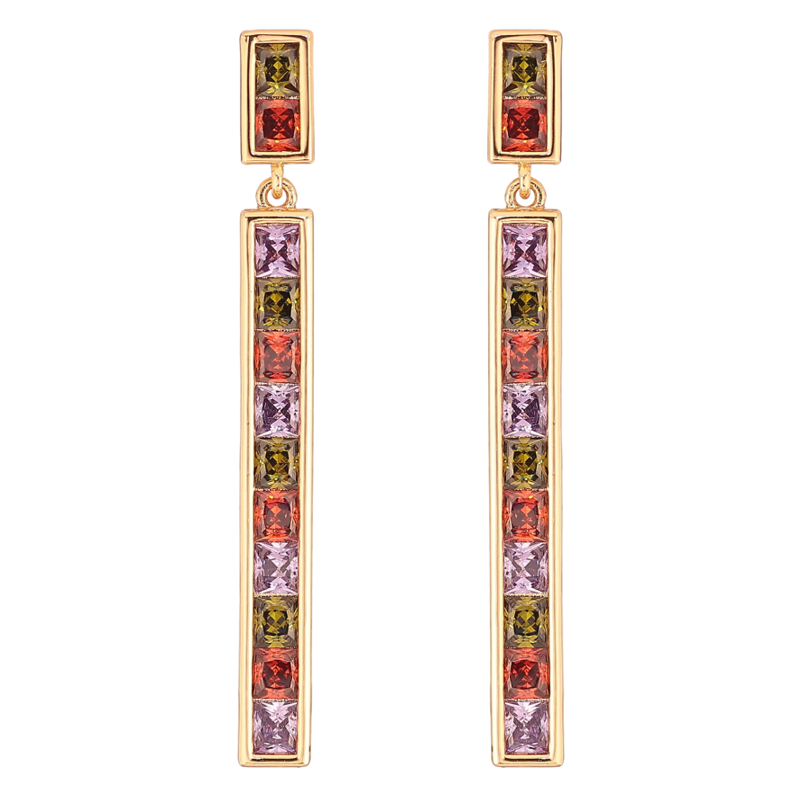 Серьги Xuping QQMM цвет Позолота 18K пусеты "Дорожки разноцветных кристаллов" фото №1