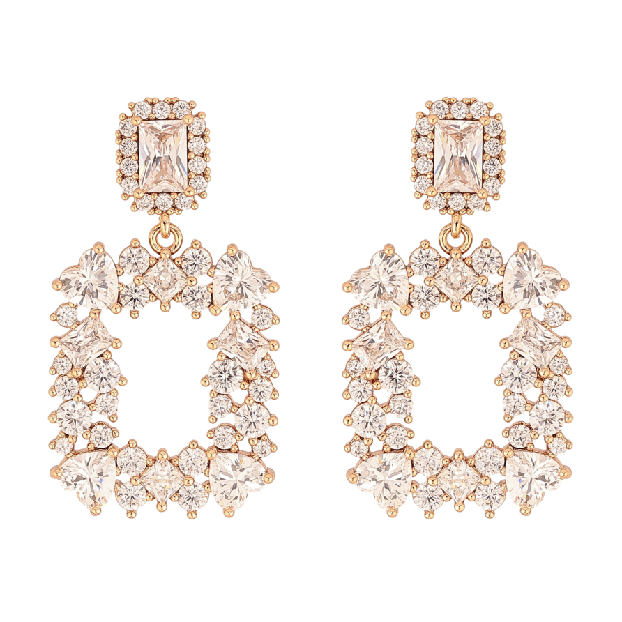 Сережки Xuping QQMM колір Позолота 18K пусети "Візерунок з кристалами" фото №1