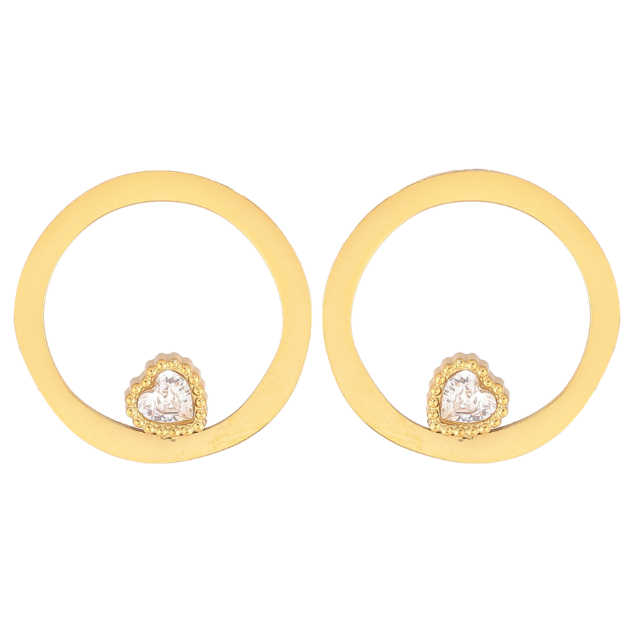 Сережки Xuping TTM Stainless Steel колір 14К пусети "Круги з кристальними серцями" фото №1